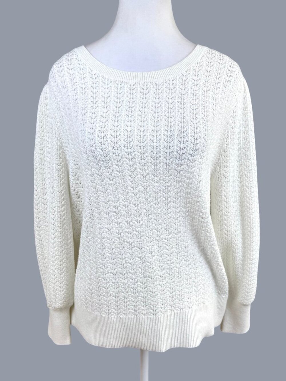 White + Warren Sweater Cotton Blend Ivory Textured (L)